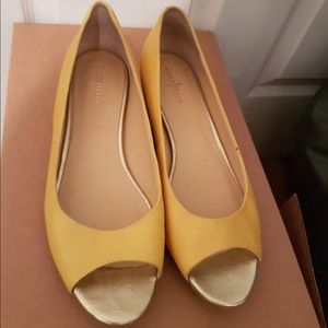 Yellow peep toe leather Cole Haan pumps